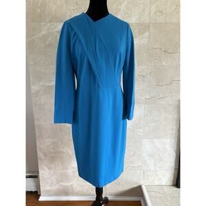 Carlisle Blue Valentine Sheath Dress - Sz 6 Architectural Fold‑Drape, Officewear